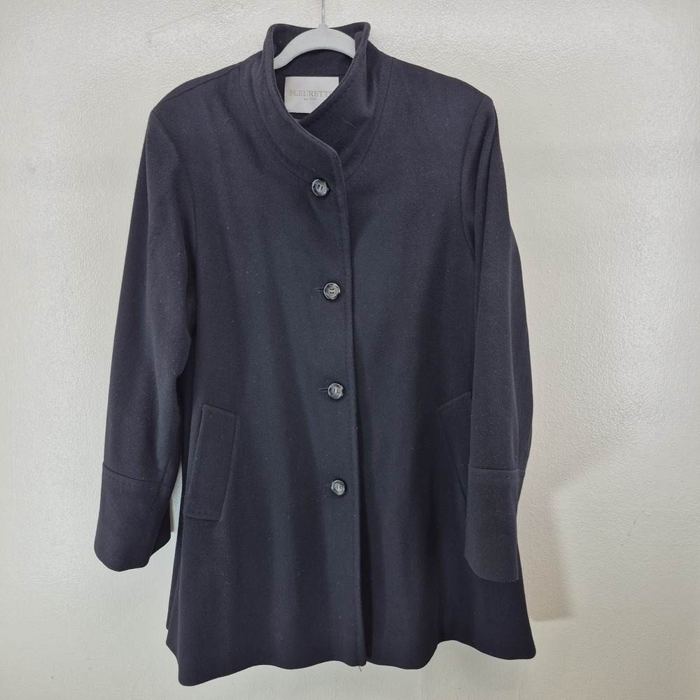 Loro Piana Fleurette Wool Pea Coat Womens 12 Black Made in USA
